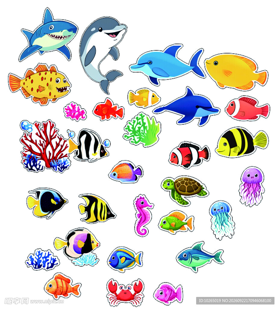 海洋生物 卡通鱼类  