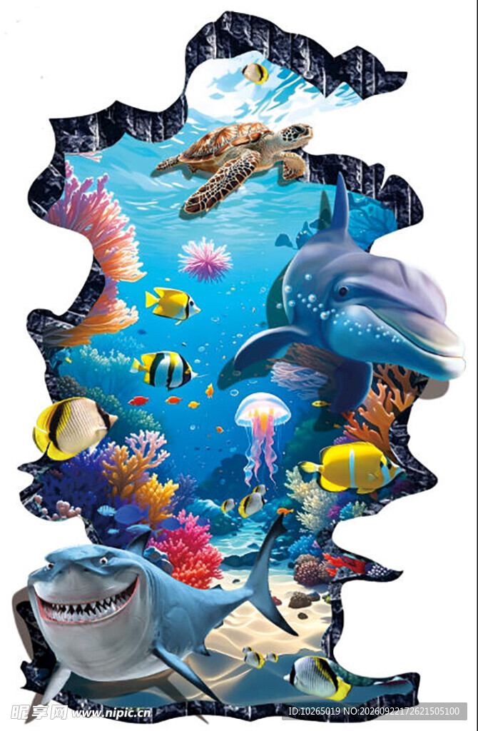 海洋立体画车贴