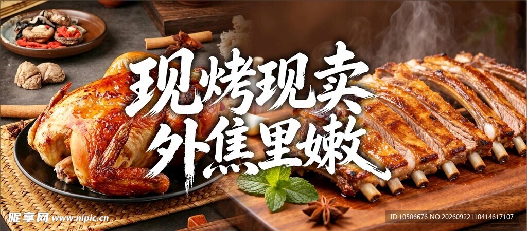 现烤现卖烤鸡烤羊排美食灯箱海报