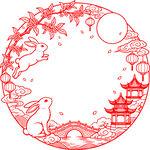 桂花兔子朗庭祥云圆形边框