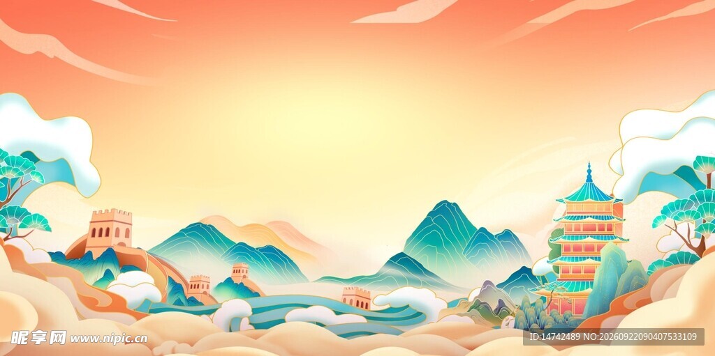 国潮山水背景