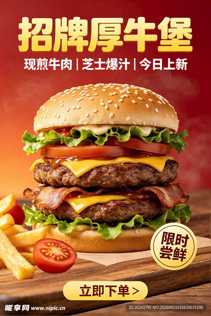 招牌厚牛堡新品促销海报