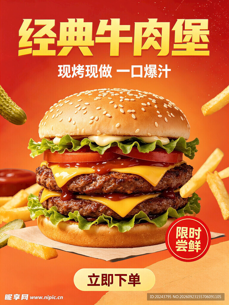 经典牛肉堡宣传海报