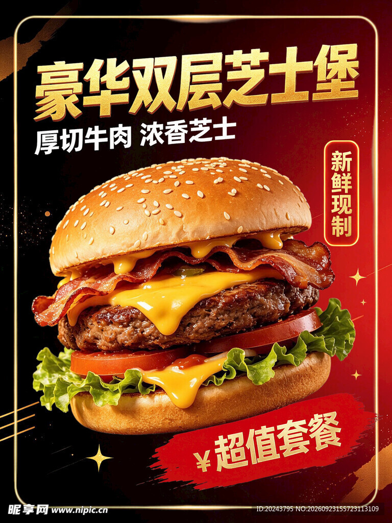 豪华双层芝士堡美食海报