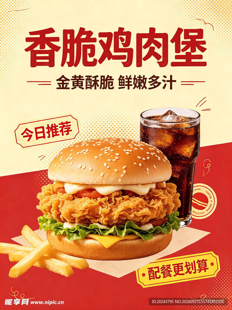 香脆鸡肉堡套餐宣传海报