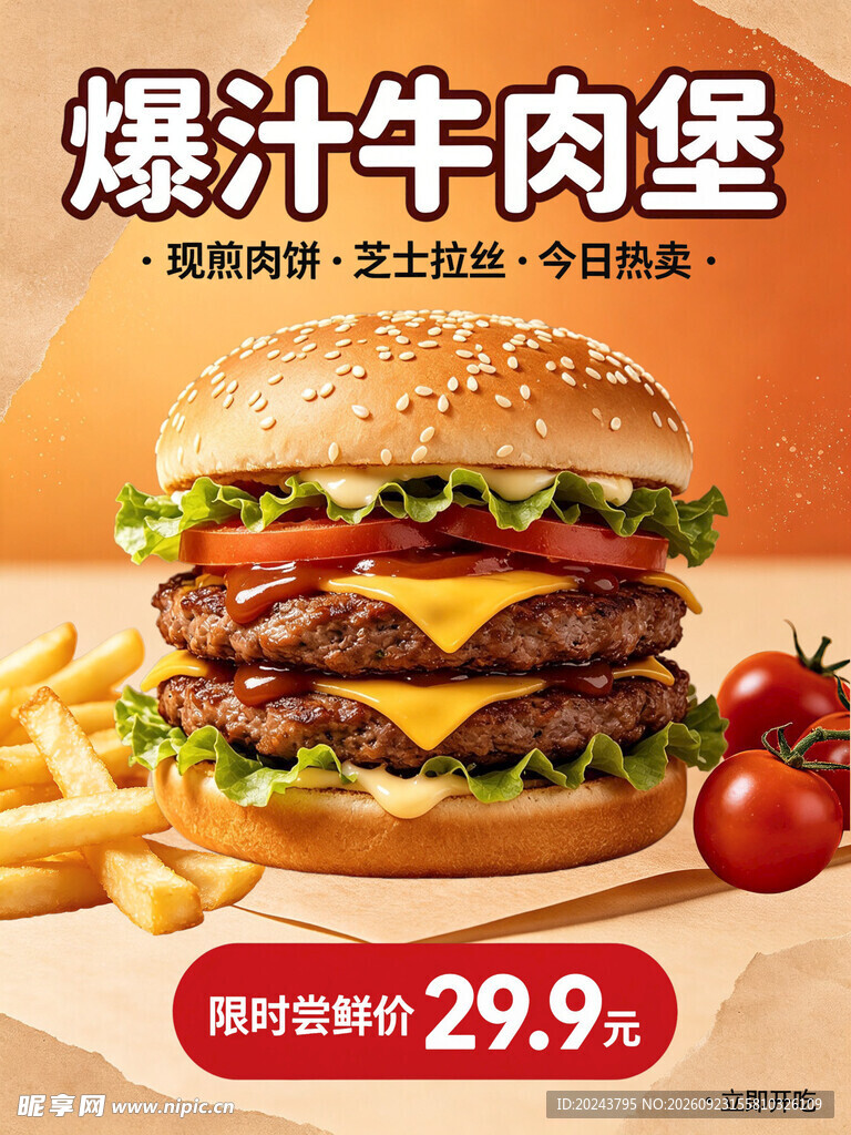 爆汁牛肉堡促销海报