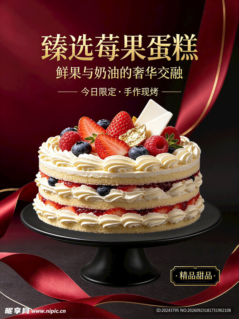 臻选莓果蛋糕美食海报