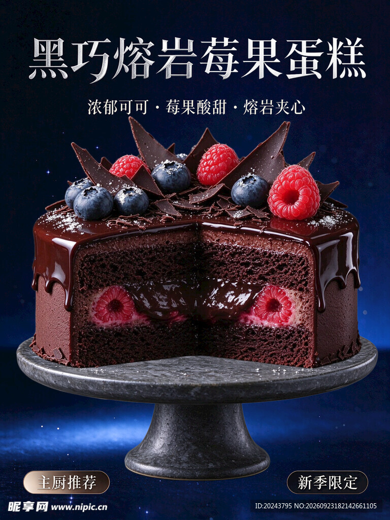 黑巧熔岩莓果蛋糕