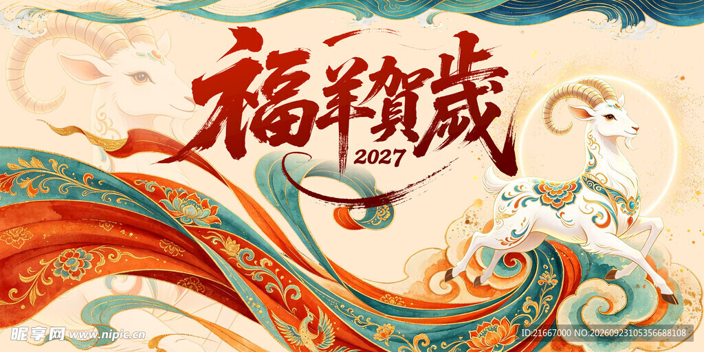 羊年2027年简约企业年会主画