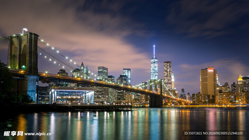 纽约布鲁克林大桥夜景