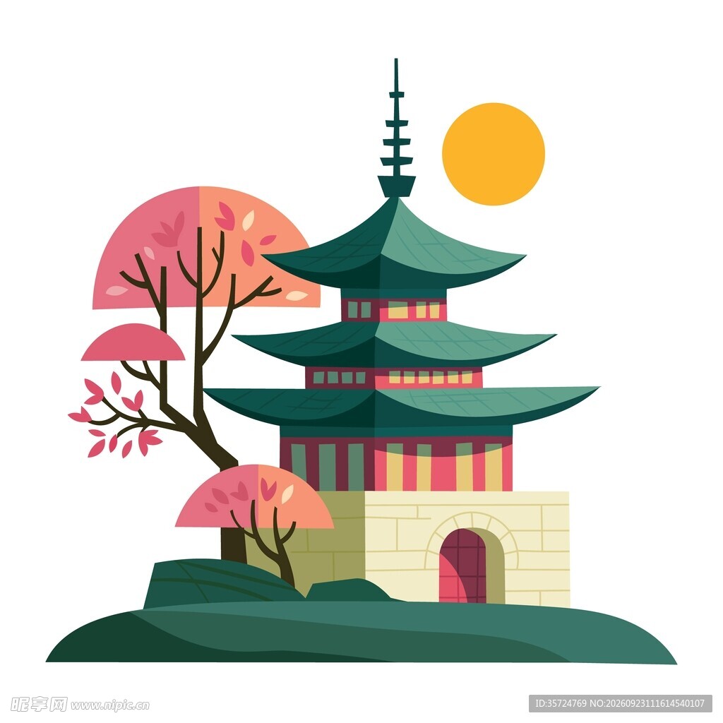 古风塔楼插画