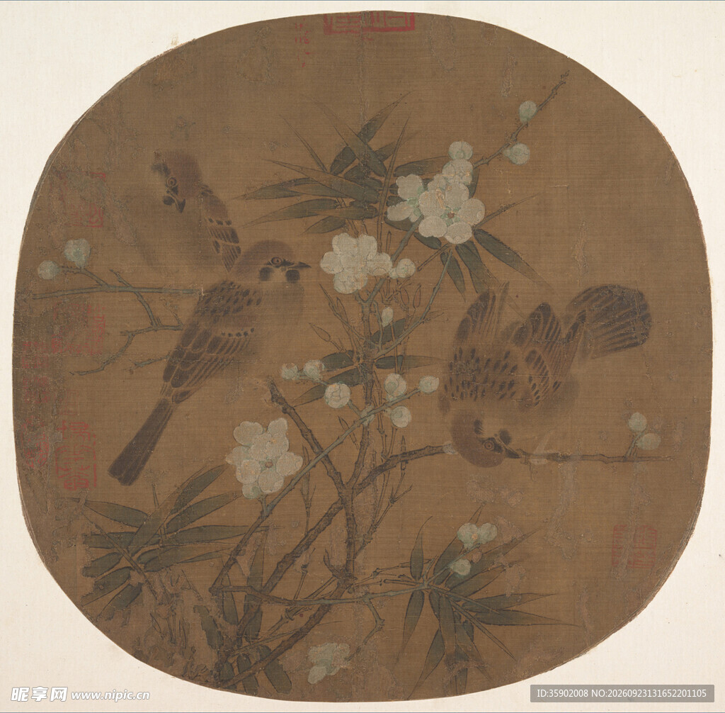 花鸟团扇古画小品
