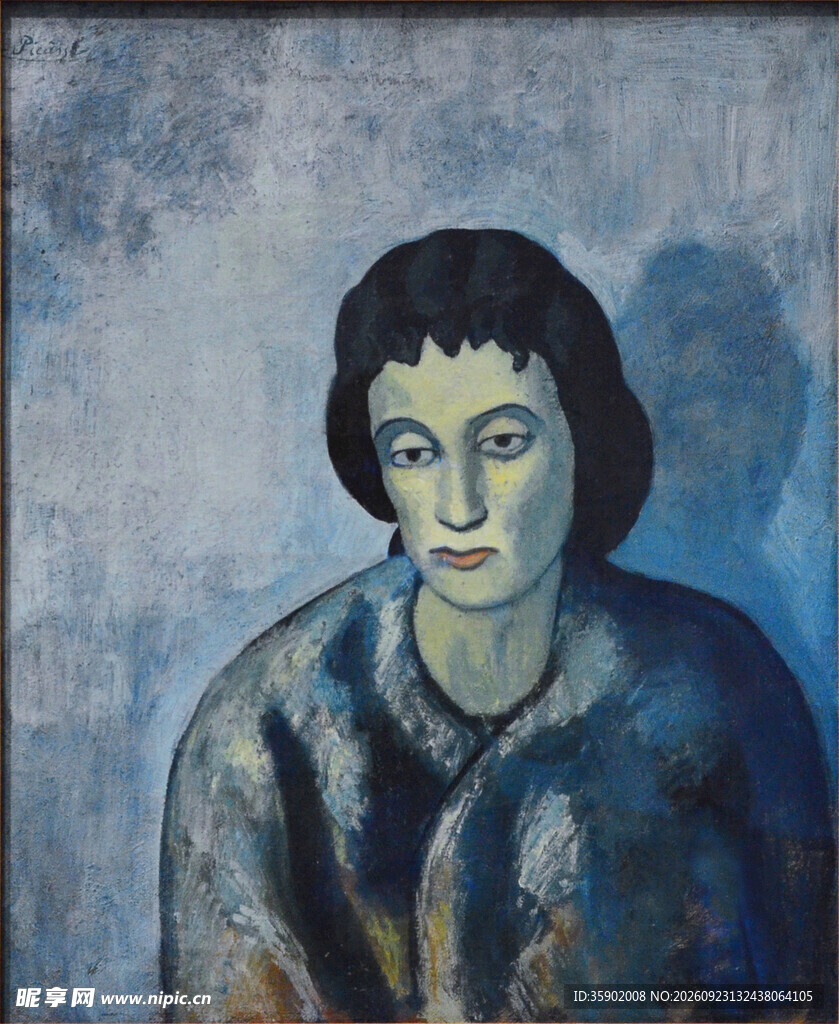 蓝调女子肖像油画