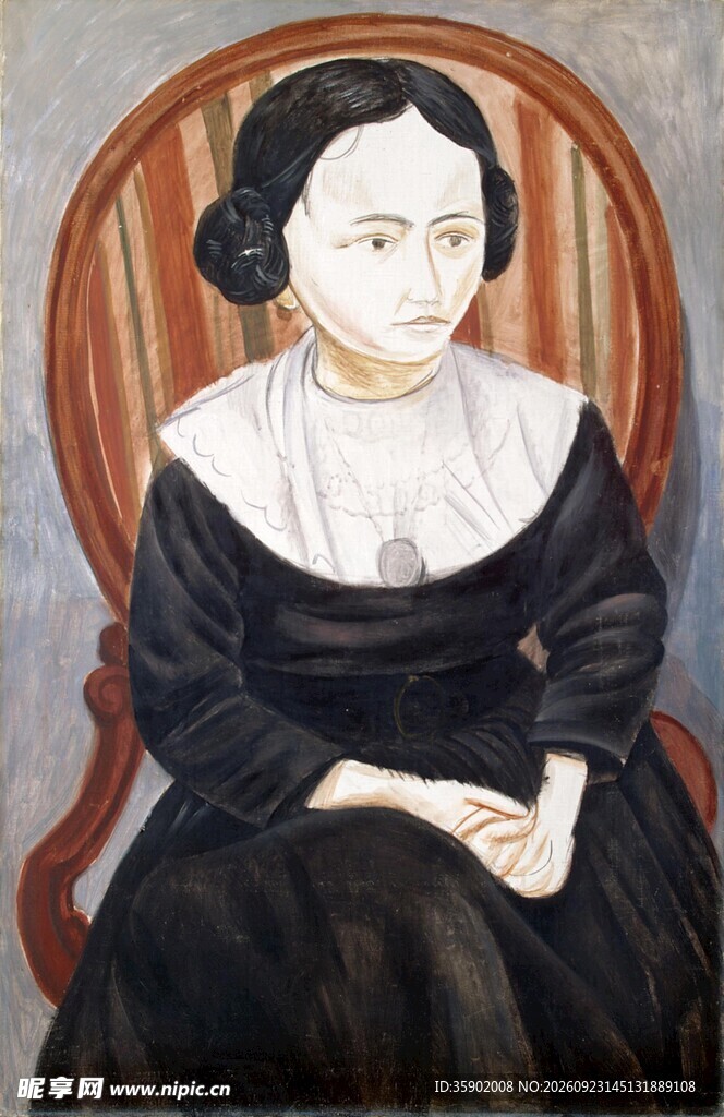 古典女子坐像油画