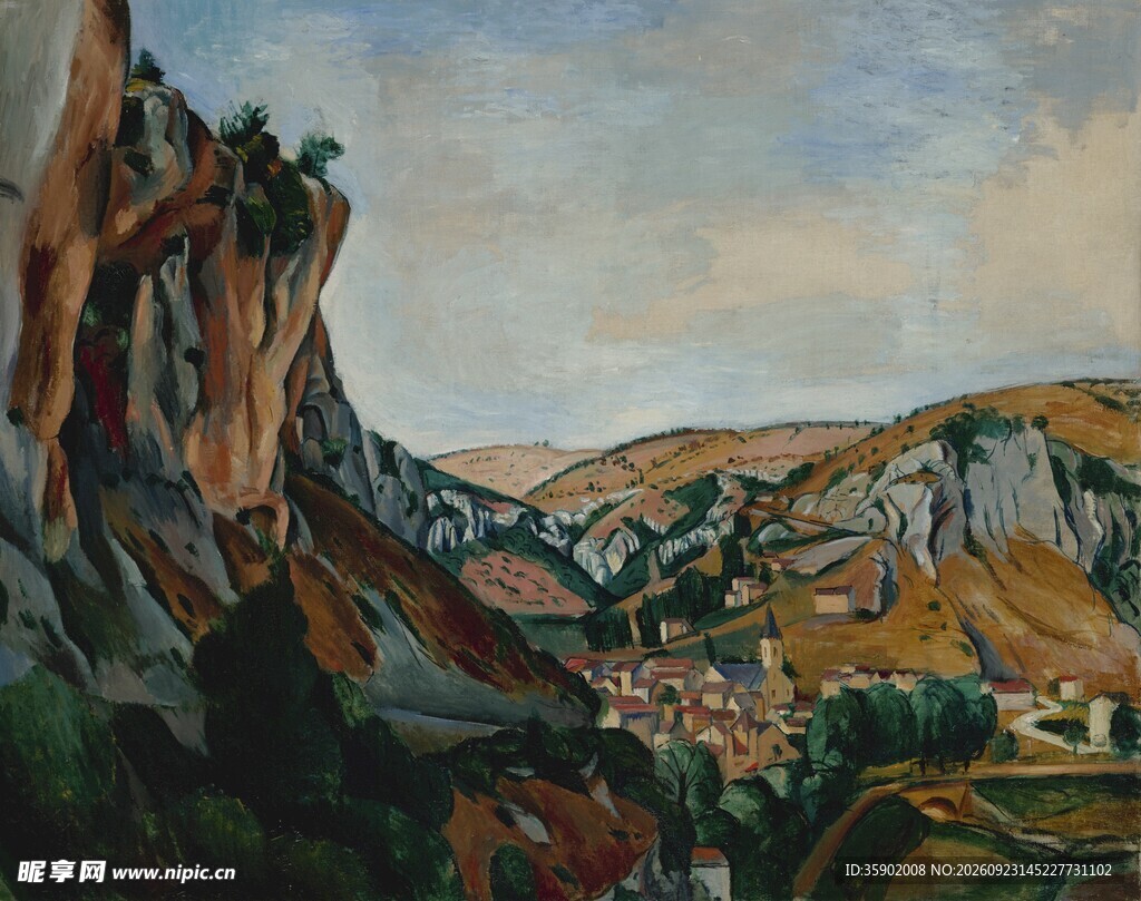 峡谷乡村风景油画