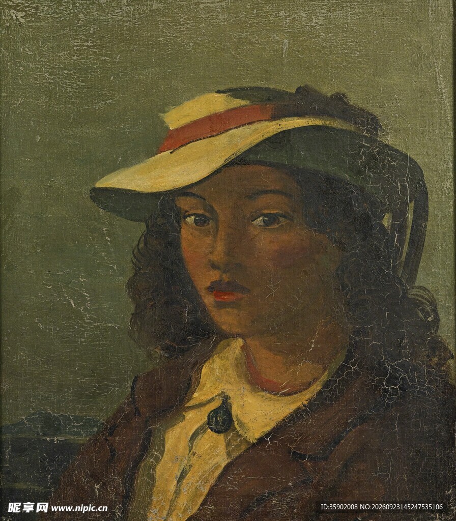 戴帽女子肖像油画