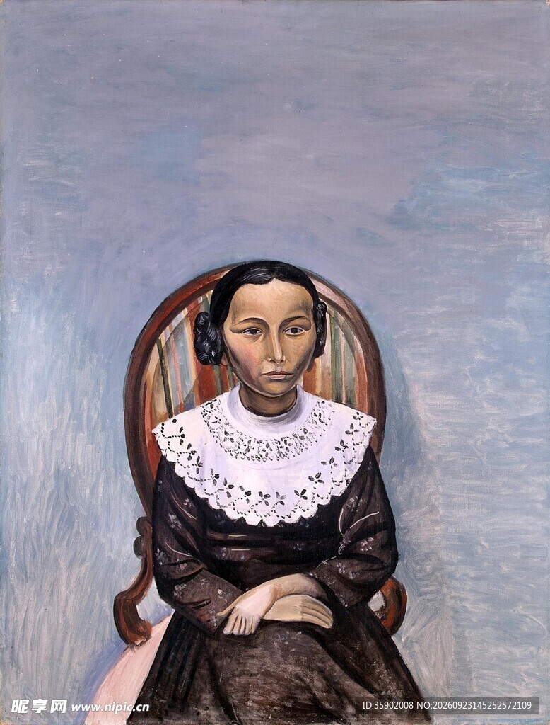 古典女子坐像油画