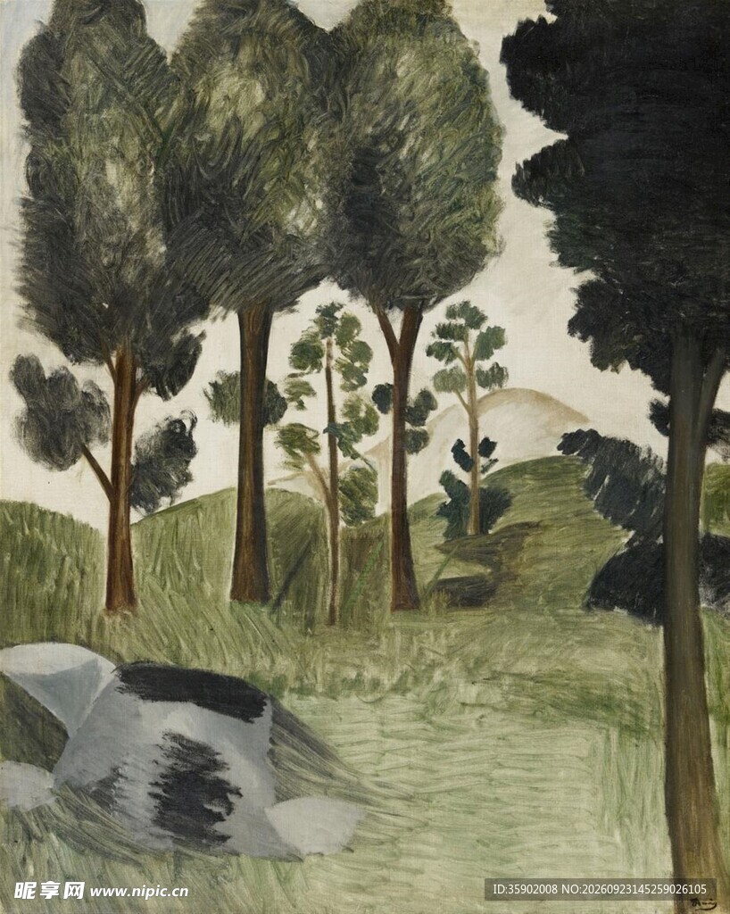 郊野树林风景油画