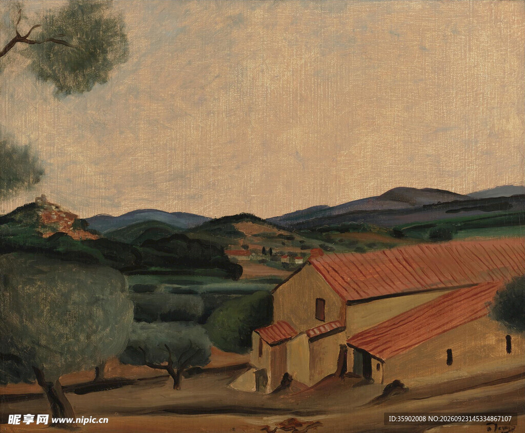 乡野村居风景油画