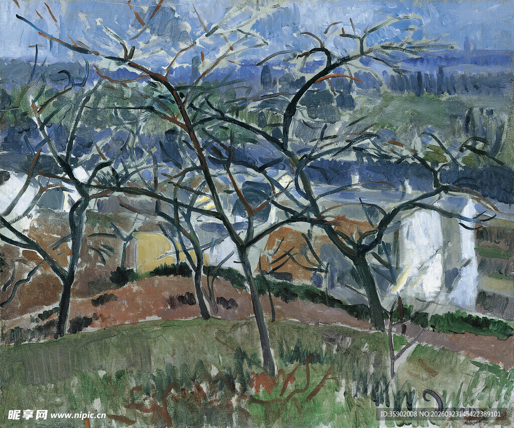 郊野初春风景油画