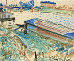 河畔码头风景油画