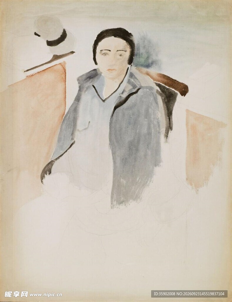 复古淡彩女性肖像画
