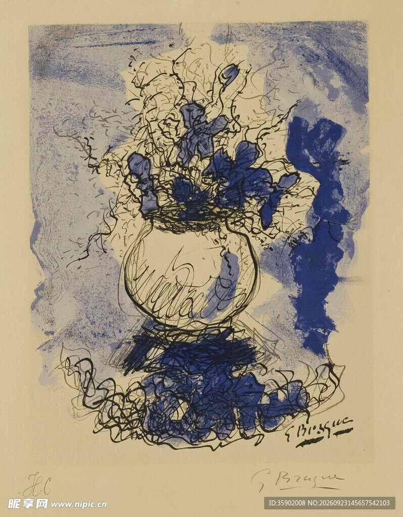 复古花卉静物版画