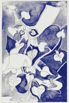 蓝白抽象花叶装饰版画