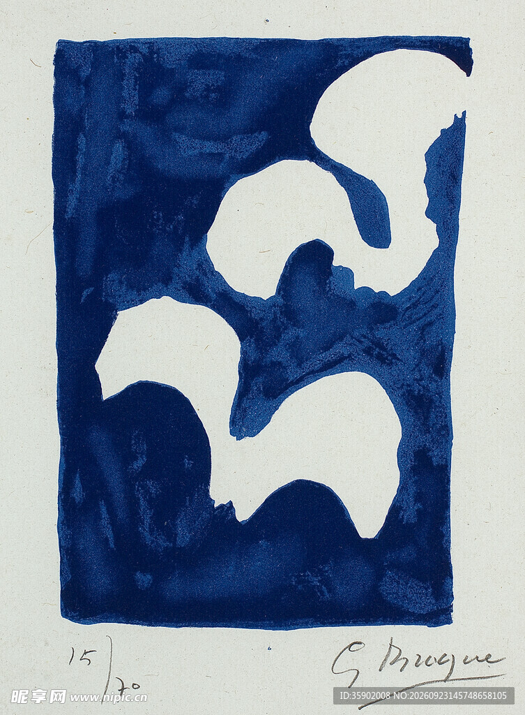 蓝底抽象装饰版画