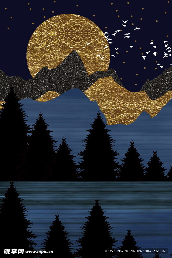 满月山林夜景