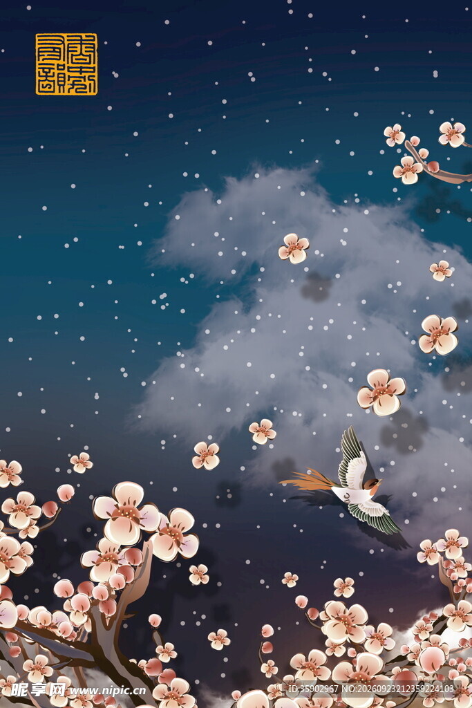 夜雪梅花国风插画