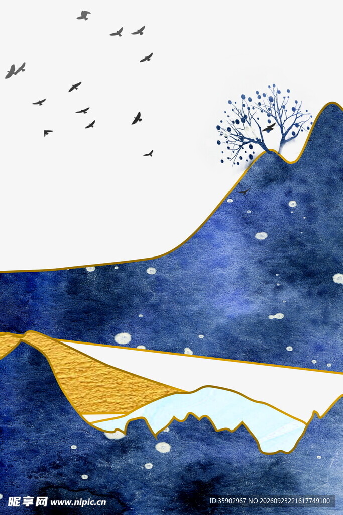 国风冬雪山水插画