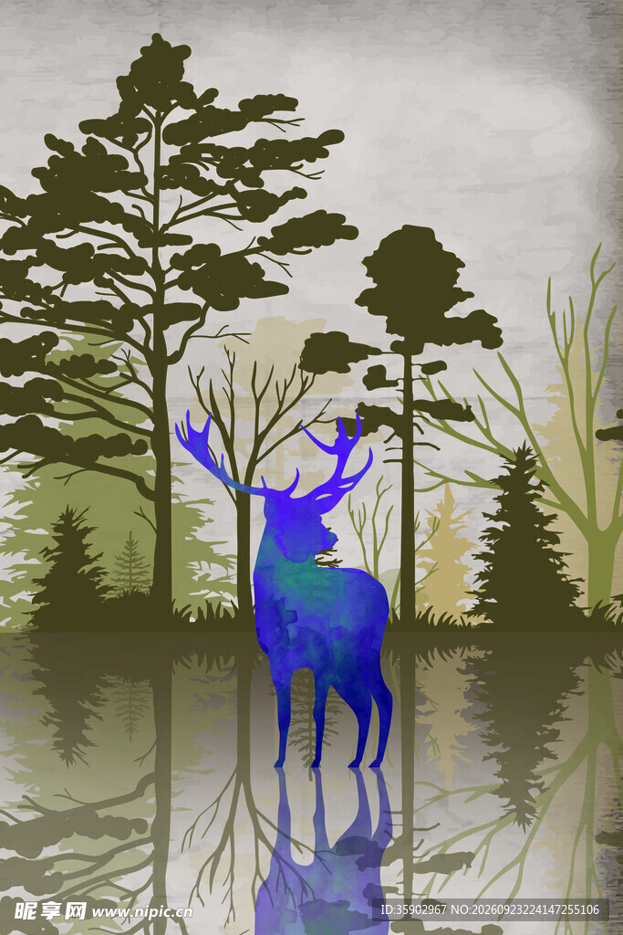 森系麋鹿风景插画