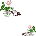 国风手绘荷花盆栽插画