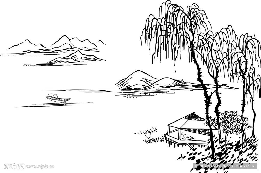 水墨江南山水小景