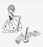 音乐少女吉他线稿插画