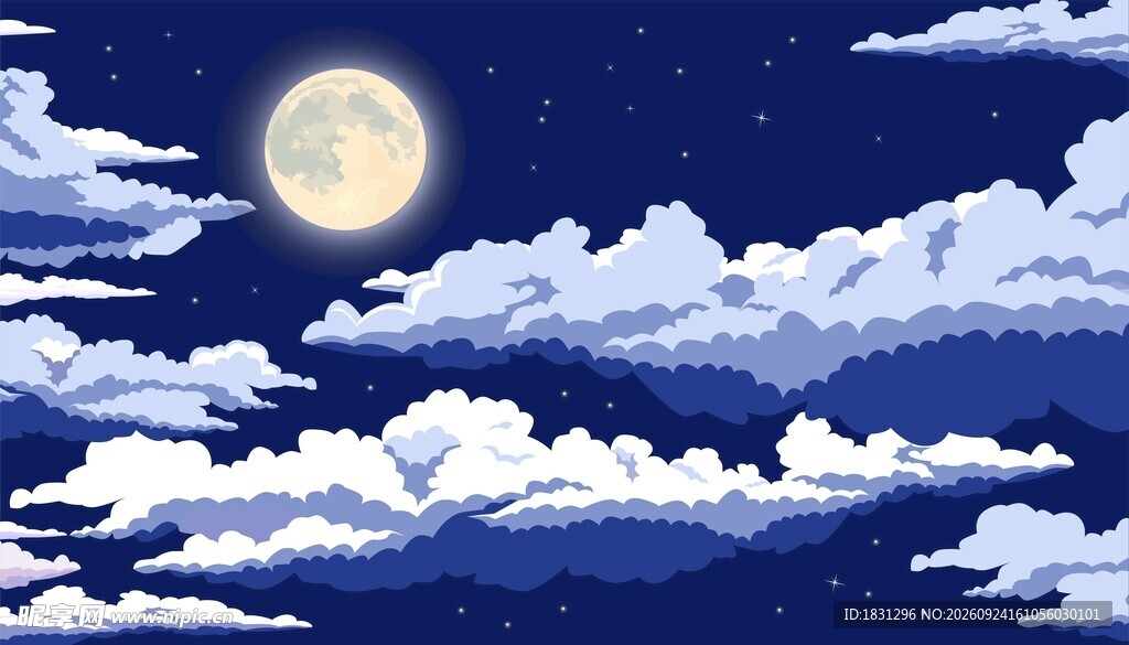 月夜云海插画