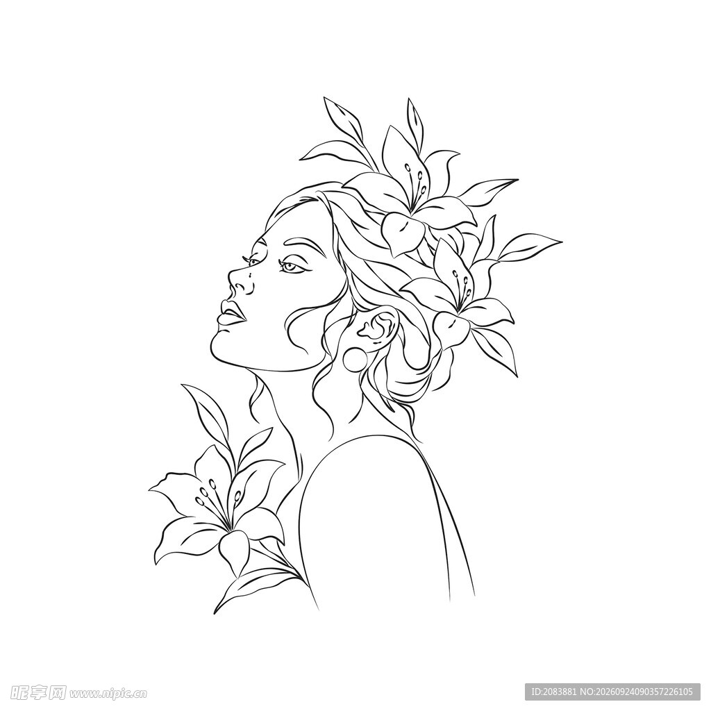 线描花饰少女侧脸