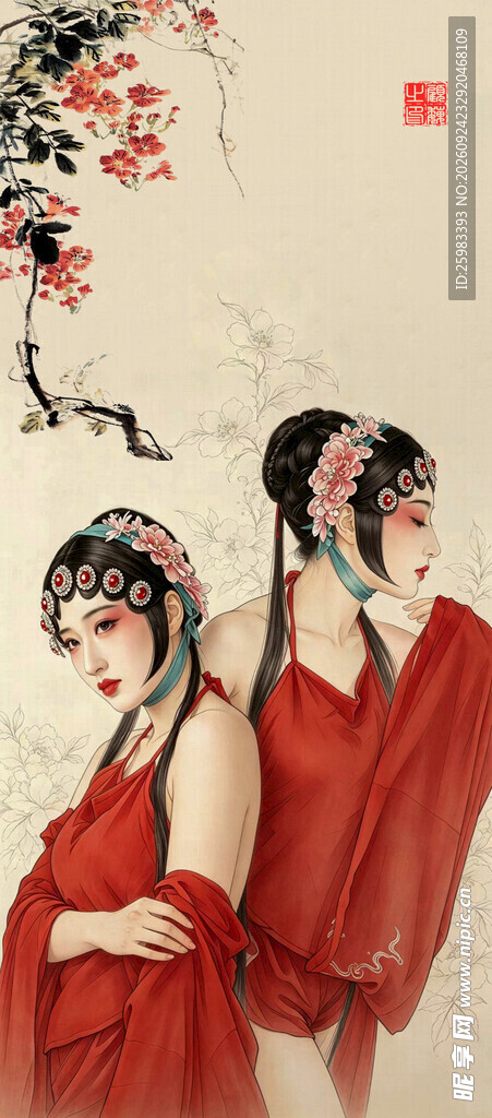仕女赏梅图