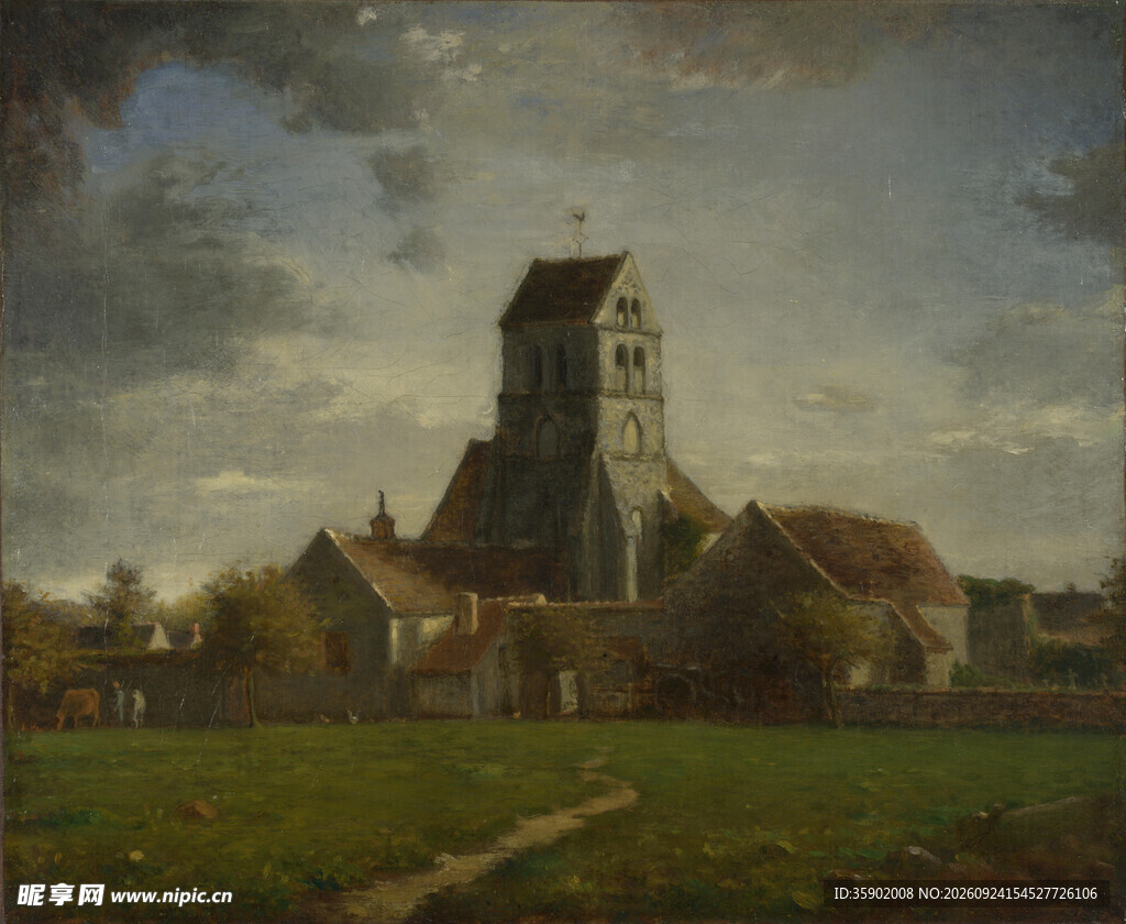 郊野古建风景油画