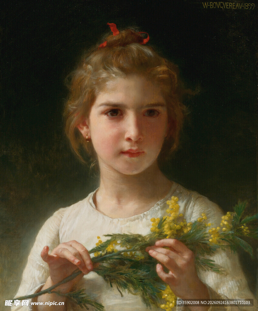 持花少女古典油画肖像