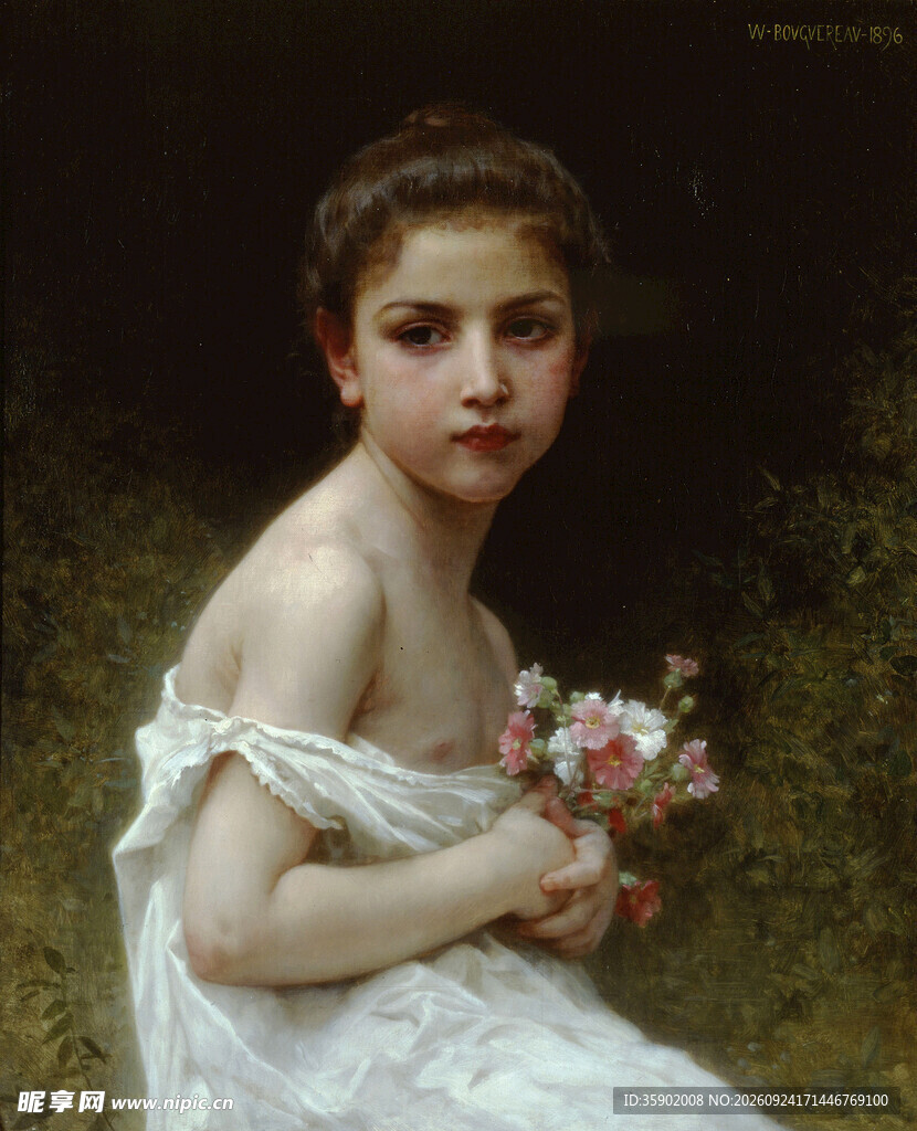 持花少女古典油画