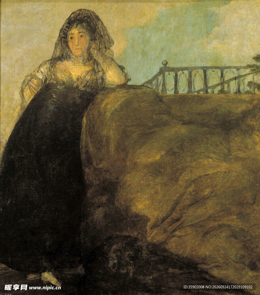 古典黑衣女子油画