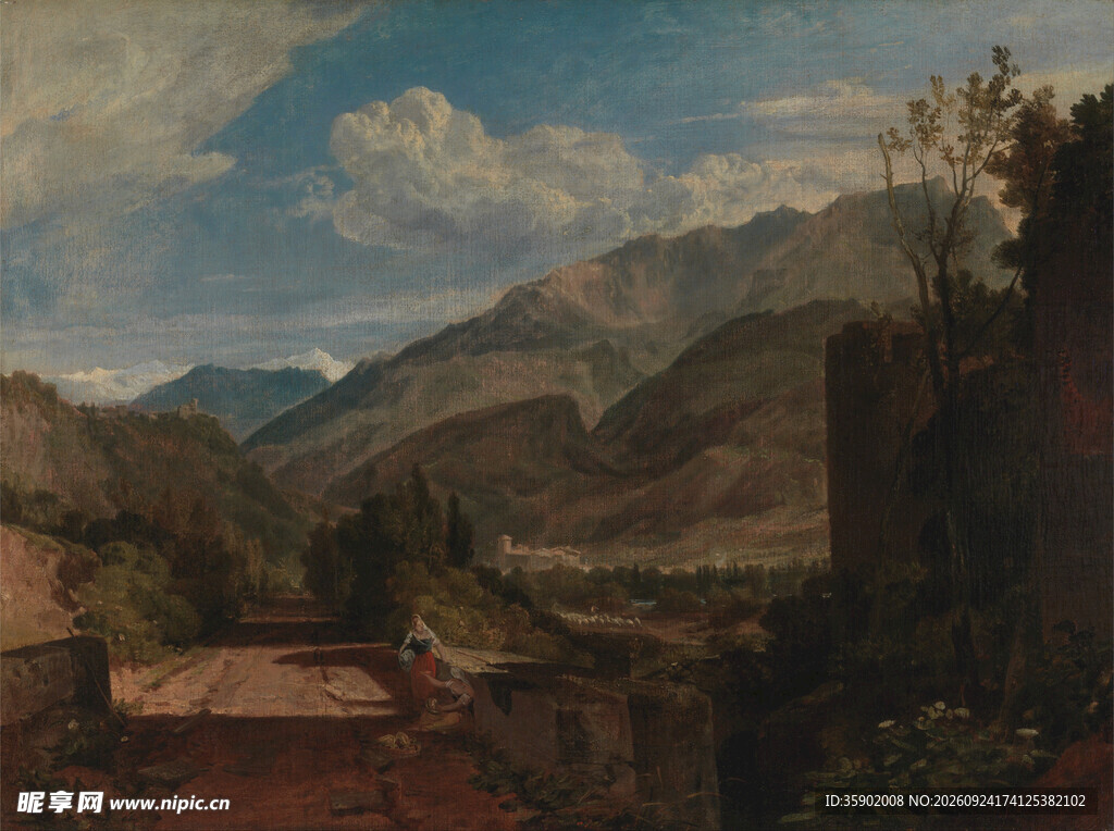 山野古建风景油画
