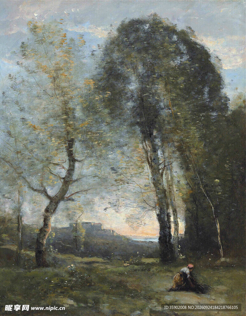 郊野暮色风景油画
