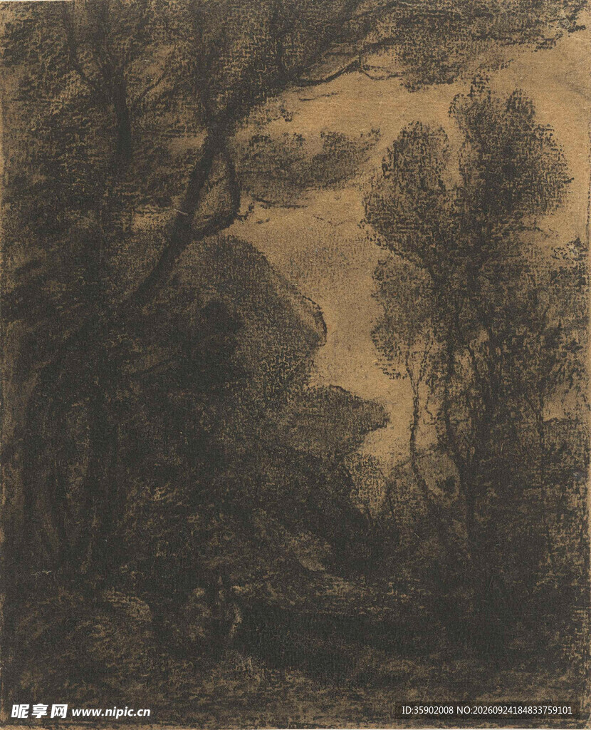 复古林间风景素描