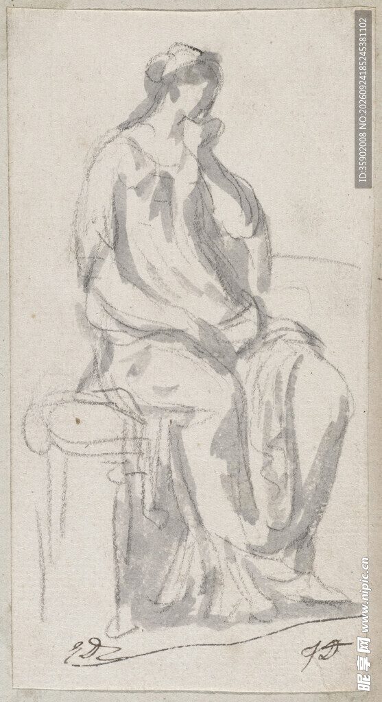 坐姿人物素描手稿