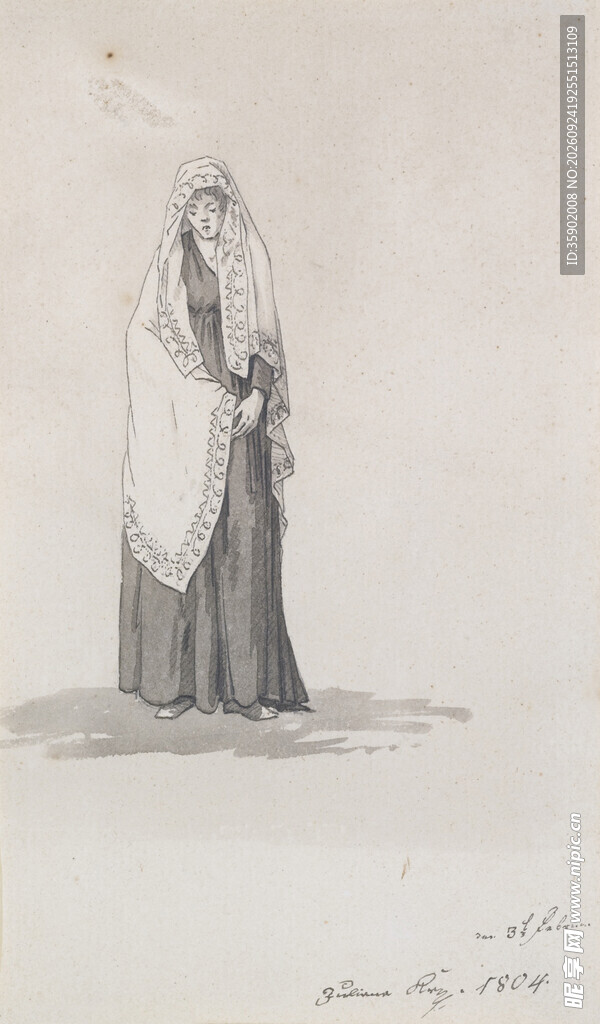 复古素描修女立像