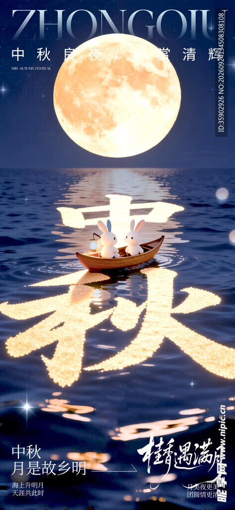 中秋月夜秋字创意海报