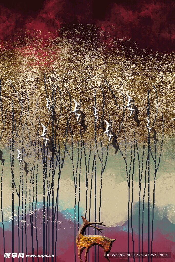 林间麋鹿唯美装饰画